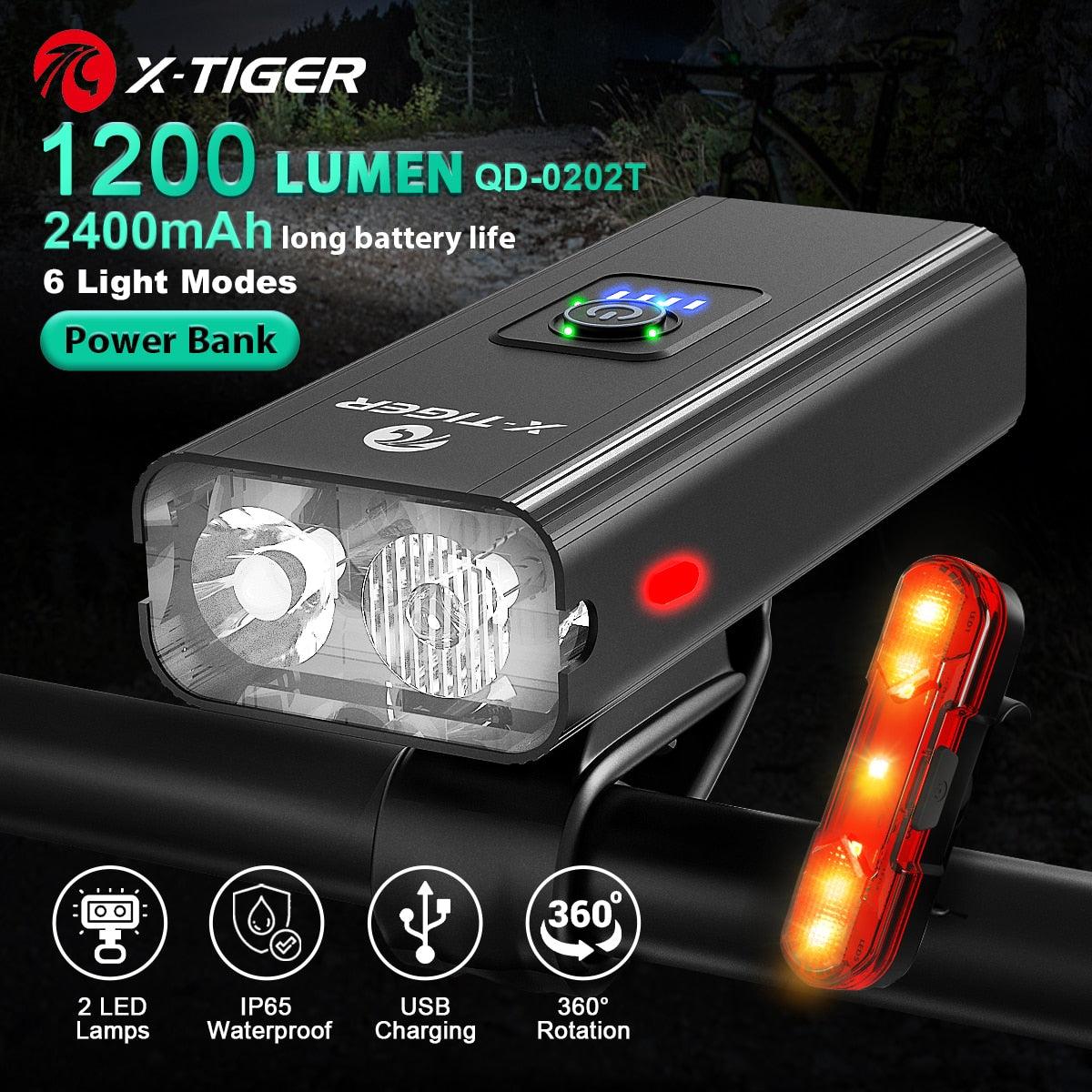 X-Tiger Bike Light Headlight Bicycle Lamp With Power Bank Rechargeable LED 5200mAh MTB Bicycle Light Flashlight Bike Accessories - Pogo Cycles