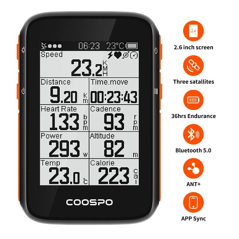 COOSPO BC200 Wireless Bicycle Computer GPS Bike Speedometer Cycling Odometer 2.6in Bluetooth5.0 ANT+ APP Sync Slope Altitude - Pogo Cycles